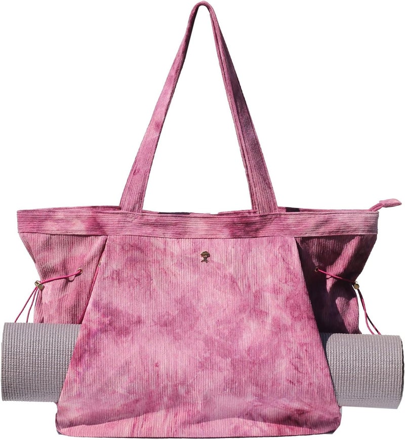 ESVAN Corduroy Yoga Tote Bag Gifts for Women Drawstring Yoga Mat Bag for Office Workout Travel Carryall Pilates Gym - Image 1